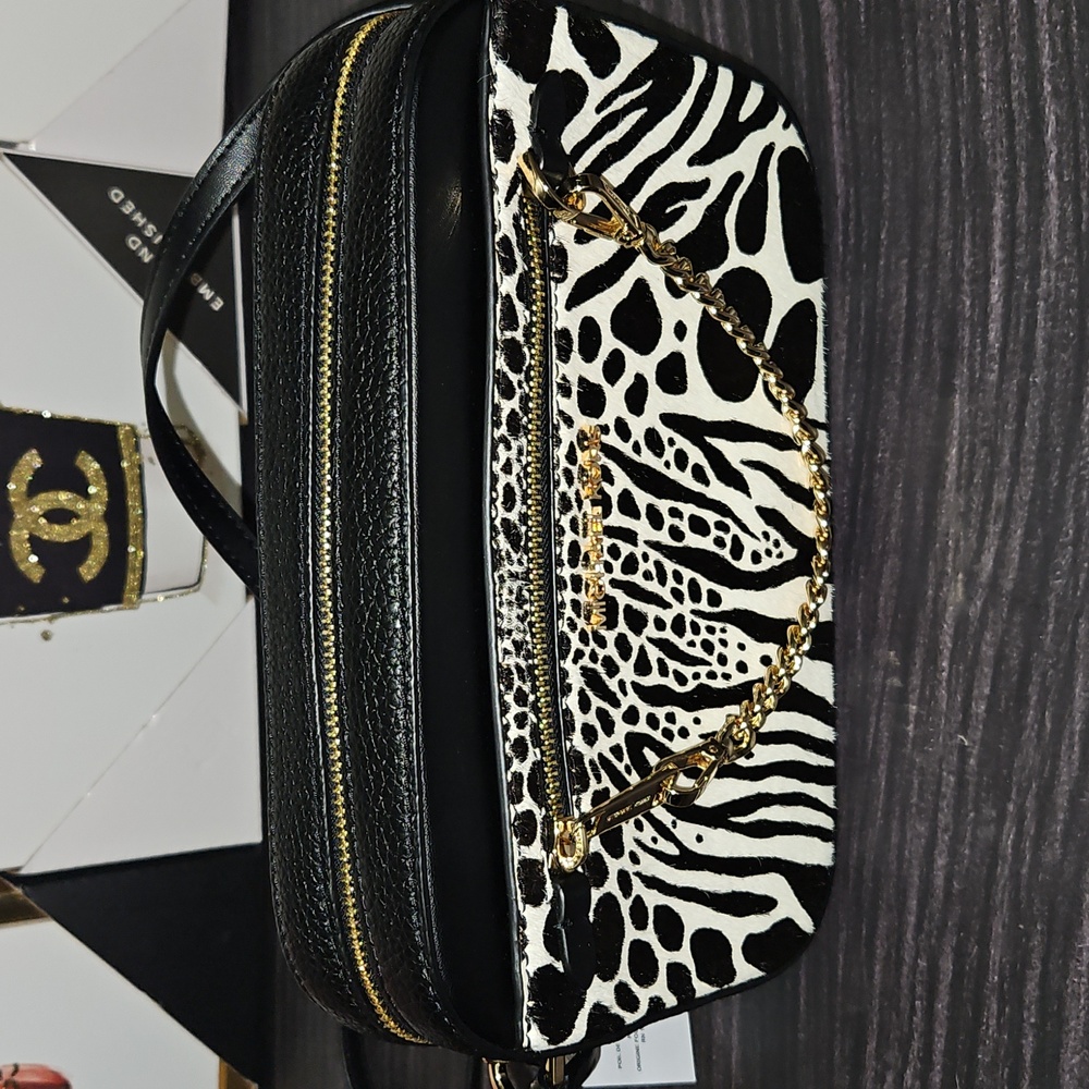 Michael Kors Black and White Zebra Print Crossbody Bag with Gold Chain - Picture 8 of 14
